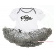 White Baby Bodysuit Sparkle Grey Sequins Pettiskirt & Sparkle Grey Princess Print JS4327
